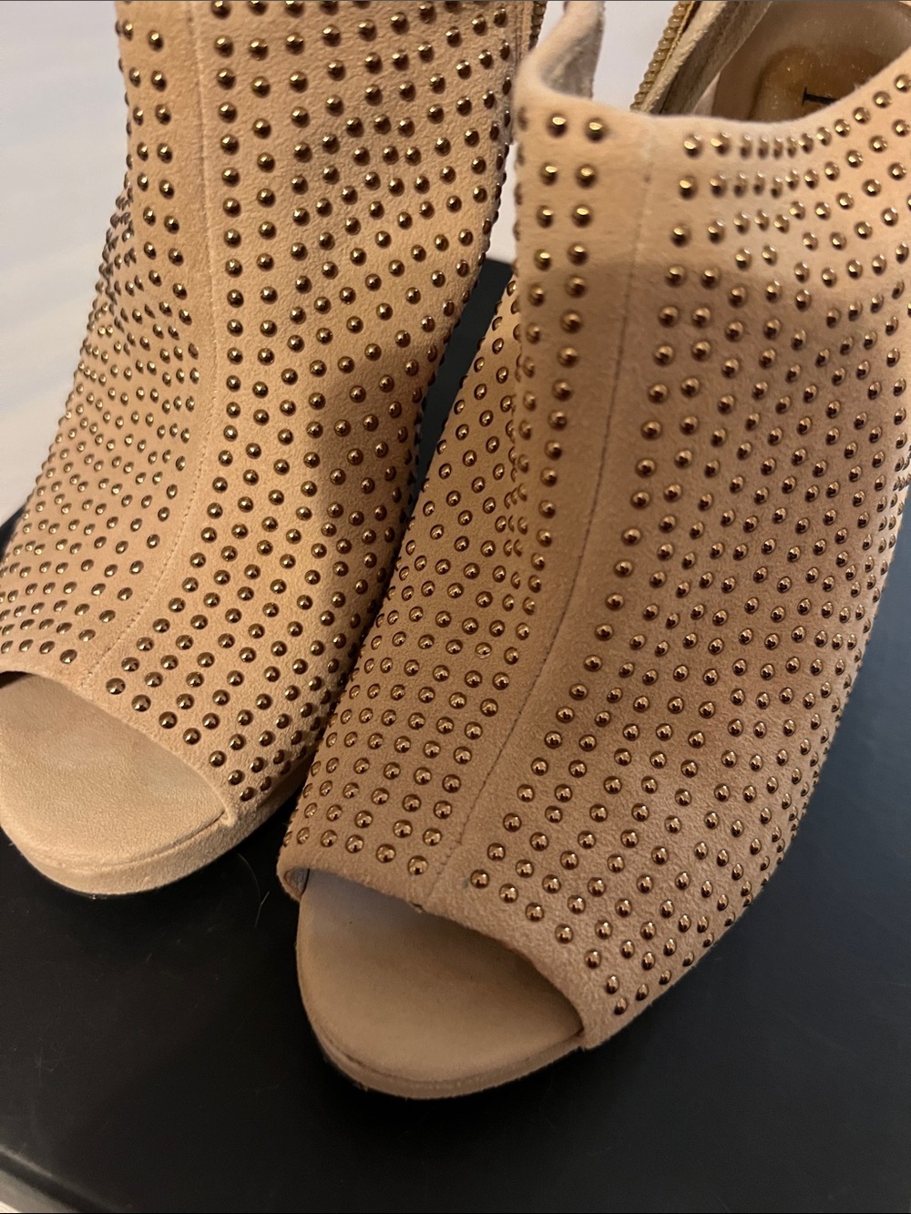 Reba Nude Studded Open-Toe Booties